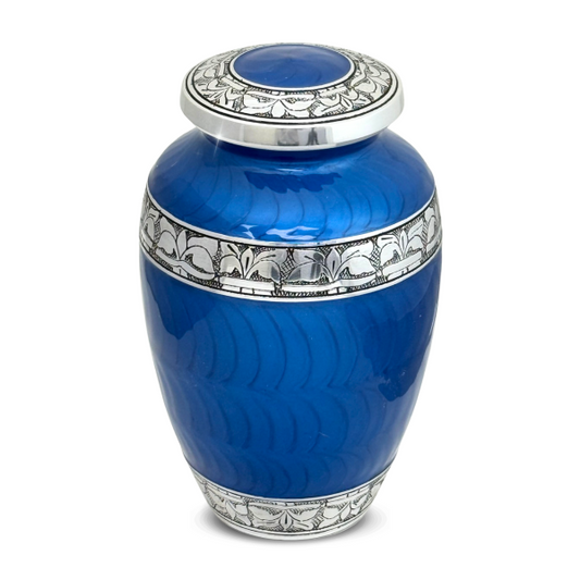 Shimmering Blue Aluminum Urn